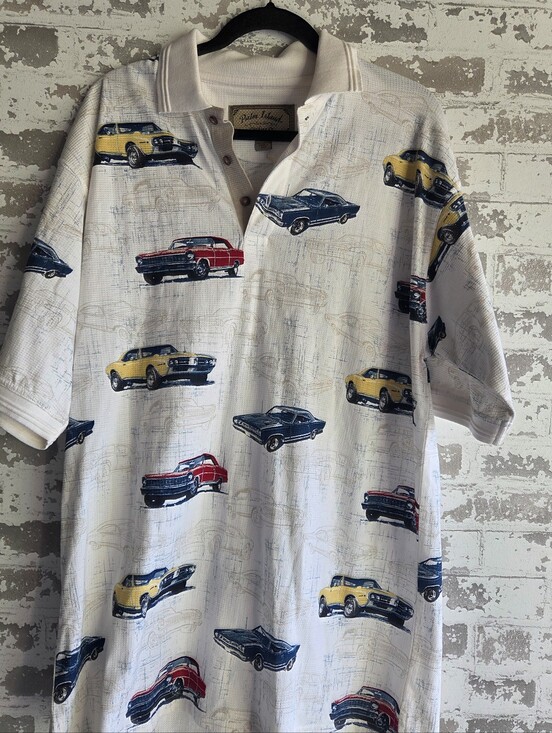 Palm Island Other - Palm Island Vintage Muscle Car Waffle Knit Polo Shirt L